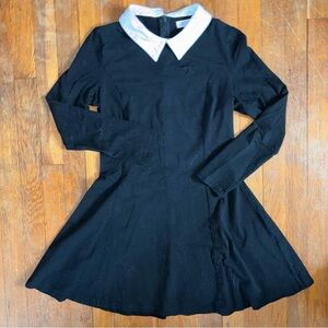 Chic Black Mini Dress with White Collar